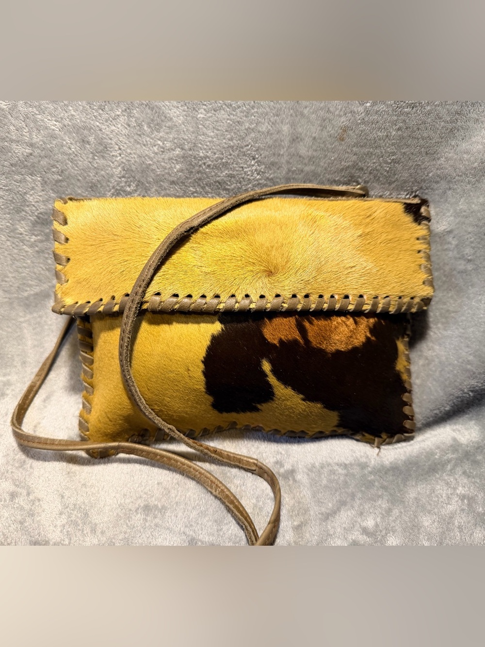 Handmade Genuine Hair On Cowhide Crossbody Bag w/ Whipstitch Trim - Picture 4 of 12